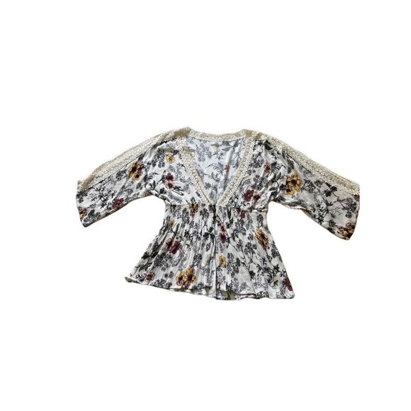 Coco & Jamieson crinkle rayon floral with Lace trim BOHO size M - Picture 3 of 8